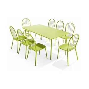 Oviala Business Set van terrastafel en 8 bistrostoelen in groen staal - groen Staal 109531