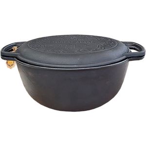 MAYSTERNYA Gietijzeren Dutch Oven - 6 Liter - Outdoor cooking - Barbecue braadpan gietijzer - Cadeau - Pannenset - PFAS vrij - Zwart - MA-T404