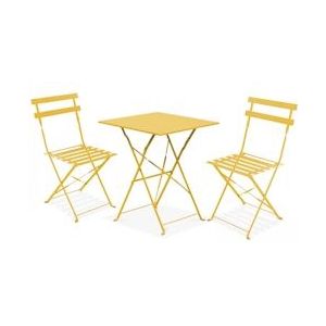Oviala Business Tuintafel en 2 gele stalen stoelen - Oviala - geel Staal 104720