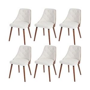 Mendler Set van 6 eetkamerstoelen HWC-A75, bezoekersstoel keukenstoel, walnoot-look gebogen hout ~ kunstleer wit - wit Synthetisch materiaal 3x48418