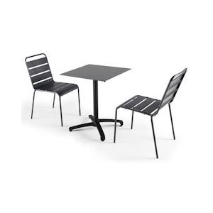 Oviala Business Set donkergrijze leisteen laminaat tuintafel en 2 grijze stoelen - Oviala - grijs Metaal 108176