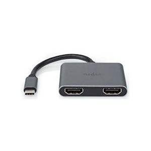 Nedis USB Multi-Port Adapter - USB 3.2 Gen 1 - USB-C Male - 2x HDMI - 0.10 m - Rond - Vernikkeld - PVC - Zwart - Envelop - 5412810411559