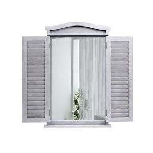 Mendler Wandspiegel badkamerspiegel raam met luiken, 71x46x5cm ~ shabby grijs - grijs Hout 94481