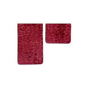 Almina Premium 2-delige badmattenset met Bordeaux steenmotief - rood Polyester AL-9522-Bordeaux-Stein