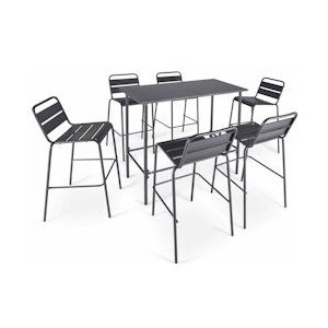 Oviala Business Set grijze metalen terrastafel en 6 stoelen - Oviala - grijs Staal 104224