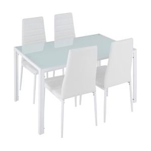 tectake Eettafelset Berlin tafel en 4 stoelen - wit - 402838 - wit Staal 402838