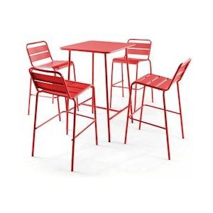 Oviala Business Set bartafel en 4 hoge stoelen van rood metaal - Oviala - rood Staal 106198