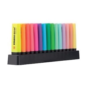 STABILO BOSS ORIGINAL Pastel markeerstift, deskset van 15 stuks in geassorteerde kleuren - 70715-01