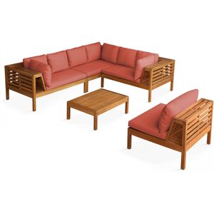 Oviala Business 6-persoons hoektuinset in terracotta eucalyptushout - Oviala - rood Massief hout 109376