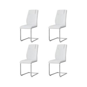 Merax sledestoelen (4 stuks), set van 4 eetkamerstoelen, kunstleer, schommelstoelen, verchroomd metalen frame, wit/zilver - wit Multi-materiaal WF315129AAK