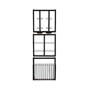 SIT Möbel wandrekset | 3-delig | 1 mand | Houder voor 4 flessen en 3 glazen | Metaal | Serie THIS & THAT | antiek zwart - zwart Metaal 01053-43