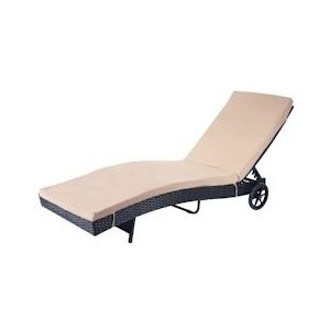 Mendler Ligstoel HWC-D80, tuinligstoel relaxligstoel, poly-rattan ~ antraciet, kussen beige - grijs Kunststof 64456