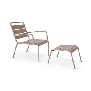 Oviala Business Taupe metalen fauteuil en voetensteun - grijs Staal 104557