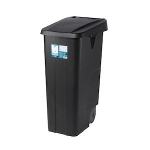 METRO Professional Verrijdbare afvalbak met deksel , 42 x 57 x 88 cm, inhoud 110 L, zwart - zwart Polypropyleen, kunststof 453951