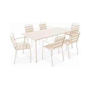 Oviala Business Set van tuintafel en 6 ivoorkleurige metalen fauteuils - Oviala - beige Staal 109248