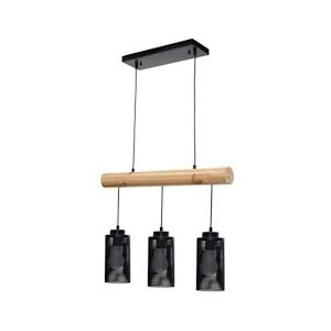 Mendler Hanglamp HWC-H83, hanglamp hanglamp, industrieel vintage massief hout metaal zwart ~ 3 buis lampenkappen - zwart Massief hout 74210