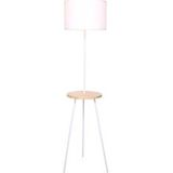 SalesFever Staande Lamp | met houten dienblad | Stof | B 47,5 x D 37,5 x H 152 cm | Natuur - beige Multi-materiaal 397206