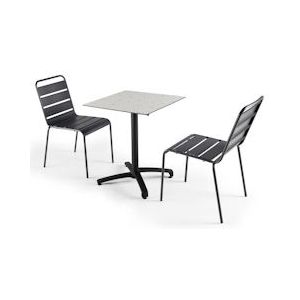 Oviala Business Terrazzo laminaat terrastafel en 2 grijze stoelen set - grijs Metaal 108188