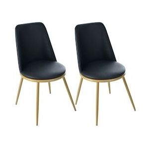 Merax eetkamerstoel (2 stuks), metalen frame, keukenstoel, gestoffeerde stoel met rugleuning voor woonkamer, PU, ​​zwart - zwart Multi-materiaal WF317031AAS