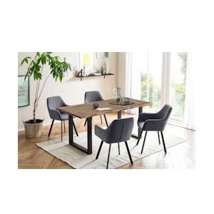 SalesFever eettafel groep 5-delig | 180 x 90 cm | acacia 26 mm walnoot blad | zwart metalen frame | 4 fluwelen stoelen | grijs - zwart - 369913