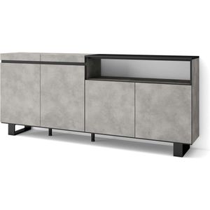 SKRAUT HOME Dressoir, Opbergkast, Buffetkast, Sideboard, 200x35x87cm, 4 Deuren, Industrieel design, Moderne stijl, Cement - 61_14 - grijs Synthetisch materiaal 61_14