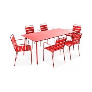 Oviala Business Set van tuintafel en 6 rode metalen fauteuils - Oviala - rood Staal 106024