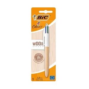 Bic 4 Colours Wood Style balpen, medium, op blister - 3086123709003