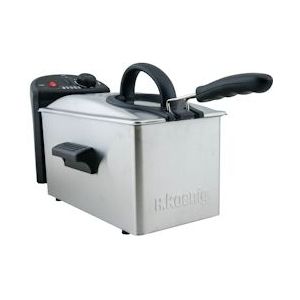 H.Koenig DFX300 Elektrische Friteuse, 3L, Geurabsorberend filter, 2100W, Regelbare temperatuur tot 190 °C, Compact formaat, Kijkvenster - zilver Roestvrij staal DFX300