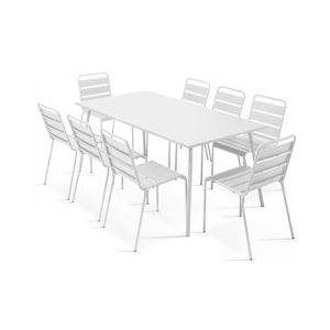 Oviala Business Terrastafel en 8 stoelen in wit metaal - Oviala - wit Staal 104670