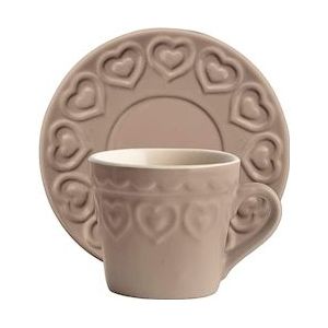 H&H set van 4 koffiekopjes met schoteltjes Fairy Love, taupe stoare - 7972424