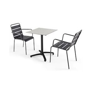 Oviala Business Terrazzo laminaat tuintafel en 2 grijze fauteuils - Oviala - grijs Metaal 107752