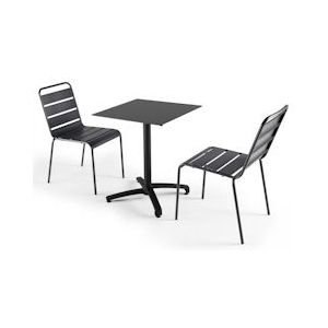 Oviala Business Set van zwarte laminaat tuintafel en 2 grijze stoelen - Oviala - grijs Metaal 108167