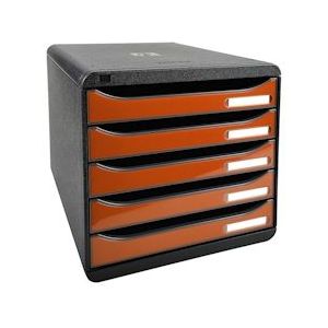 Exacompta 3097288D 1x BIG-BOX PLUS ladenbox met 5 laden voor A4+ documenten, Iderama, zwart-oranje glanzend - oranje Synthetisch materiaal 3097288D