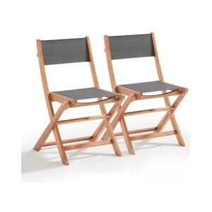 Oviala Business Set van 2 opvouwbare stoelen van eucalyptushout en zwart textilene - Oviala - zwart Massief hout 106564