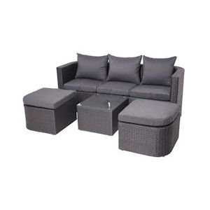 Mendler 3in1 set HWC-J37, tuin/loungeset zonne-eiland, gesponnen poly halfrond rotan ~ antraciet, donkergrijze kussens - grijs 77282