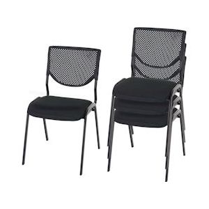 Mendler Set van 4 bezoekersstoelen T401, conferentiestoel stapelbaar, stof/textiel ~ zitting zwart, poten zwart - zwart Textiel 42303