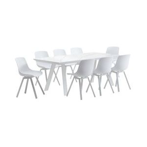 Oviala Business Set witte rechthoekige tuintafel en 8 grijze stoelen - wit 111829