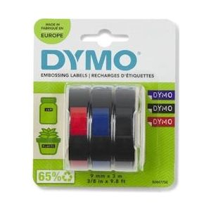 Dymo D3 tape 9 mm, geassorteerde kleuren, blister van 3 stuks - blauw Papier S0847750