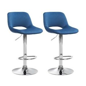 CLP Set van 2 barkrukken Camden fluweel chroom blauw - 325146