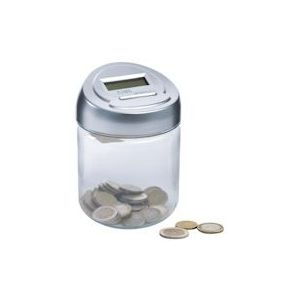 Perel Spaarpot, digitaal, automatisch tellen van munten, met lcd-display, 150 x 100 mm, grijs - CDET1