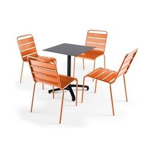 Oviala Business Set van grijze leisteen laminaat tuintafel en 4 oranje stoelen - oranje Metaal 108208