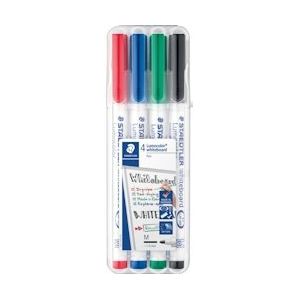 Staedtler whiteboard pen Lumocolor Pen, opstelbare box met 4 stuks in geassorteerde kleuren - rood 301 WP4