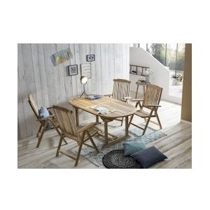 Möbilia 5-delige teakhouten zitgroep | 4 fauteuils, 1 uitschuifbare tafel | B 0 x D 0 x H 0 cm | naturel | 11020022 | Serie GARDEN - beige Hout 11020022