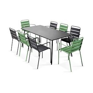 Oviala Business Set van tuintafel en 8 armstoelen in cactusgroen en grijs metaal - groen Staal 106043