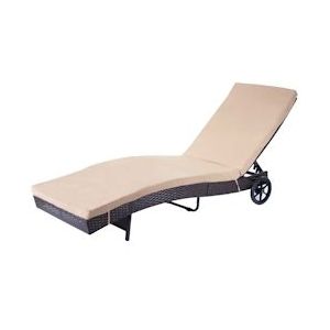 Mendler Ligstoel HWC-D80, tuinligstoel relaxligstoel, poly-rattan ~ bruin, kussen beige - bruin Kunststof 64460