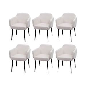 Mendler Set van 6 eetkamerstoelen HWC-L13, gestoffeerde stoel keukenstoel met armleuningen, stof/textiel metaal ~ crème-wit - wit Textiel 6x98075