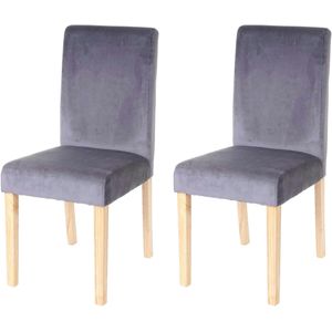 Mendler Set van 2 eetkamerstoelen Keukenstoel Littau, fluweel ~ grijs, lichte poten - grijs Textiel 61269