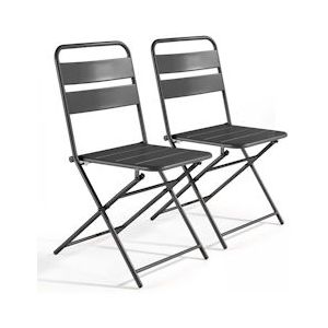Oviala Business Set van 2 grijze metalen klapbare terrasstoelen - grijs Staal 106546
