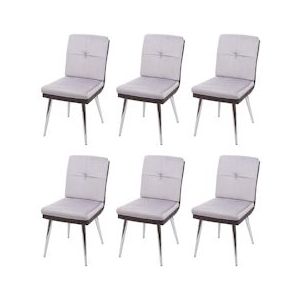 Mendler Set van 6 eetkamerstoel HWC-G48, keukenstoel gestoffeerde stoel fauteuil, kunstleer fluweel ~ grijs - grijs Synthetisch materiaal 3x71556