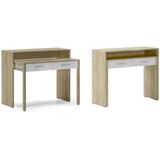 SKRAUT HOME Extensible Desk, Uitbreidbaar, 98.6x86.9x36-70cm, Multifunctioneel meubilair, Ideaal voor kleine ruimtes, Eik en wit, Noordse stijl - ESCROBLE - beige Vervaardigd hout ESCROBLE